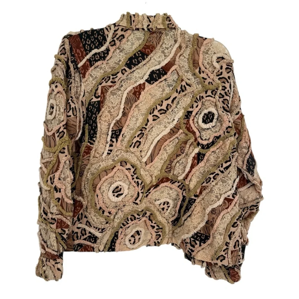 Sandy Starkman Women's Chenille Trim Jacket Button Close Size M Animal Print - Picture 2 of 9